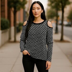 High Low Cold Shoulder Polka Dot Top
New